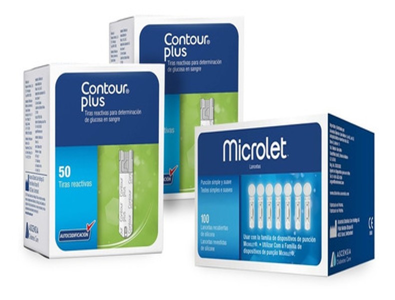 Kit de 100 Tiras Reactivas Glucosa Contour Plus Y 100 Lancetas