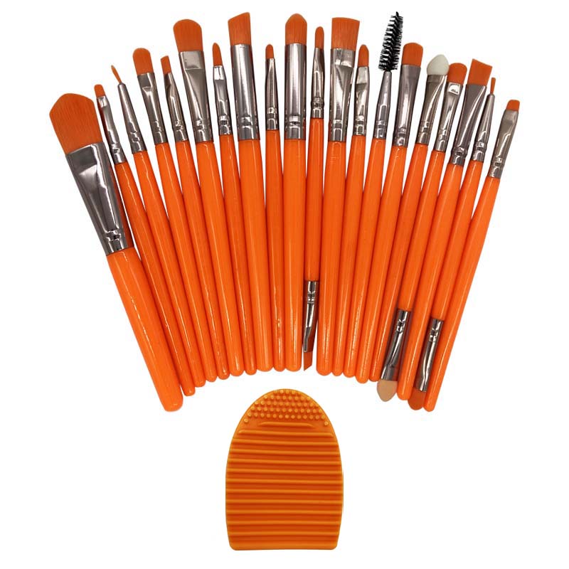 Set de Brochas Maquillaje 20 piezas Brochas Profesionales Naranja Fosfo + 8 Toallas Mágicas Desmaquillantes + 1 Limpia Brochas Kit Belleza02