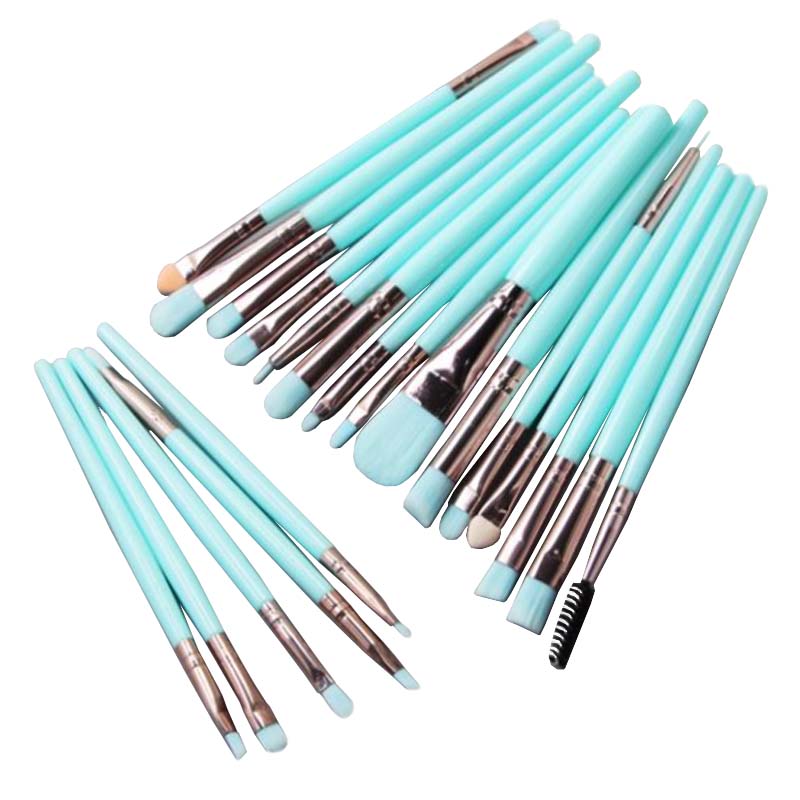 Set de Brochas Maquillaje 20 piezas Brochas Profesionales Celeste Fosfo + 8 Toallas Mágicas Desmaquillantes + 1 Limpia Brochas Kit Belleza03