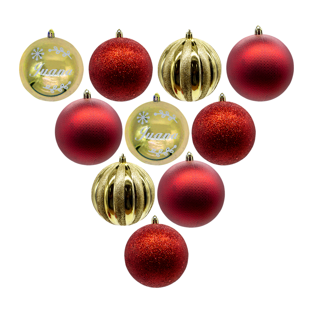 Esferas Navideñas De Plástico Grande 10 Cm 20 Pz Dorado/Rojo