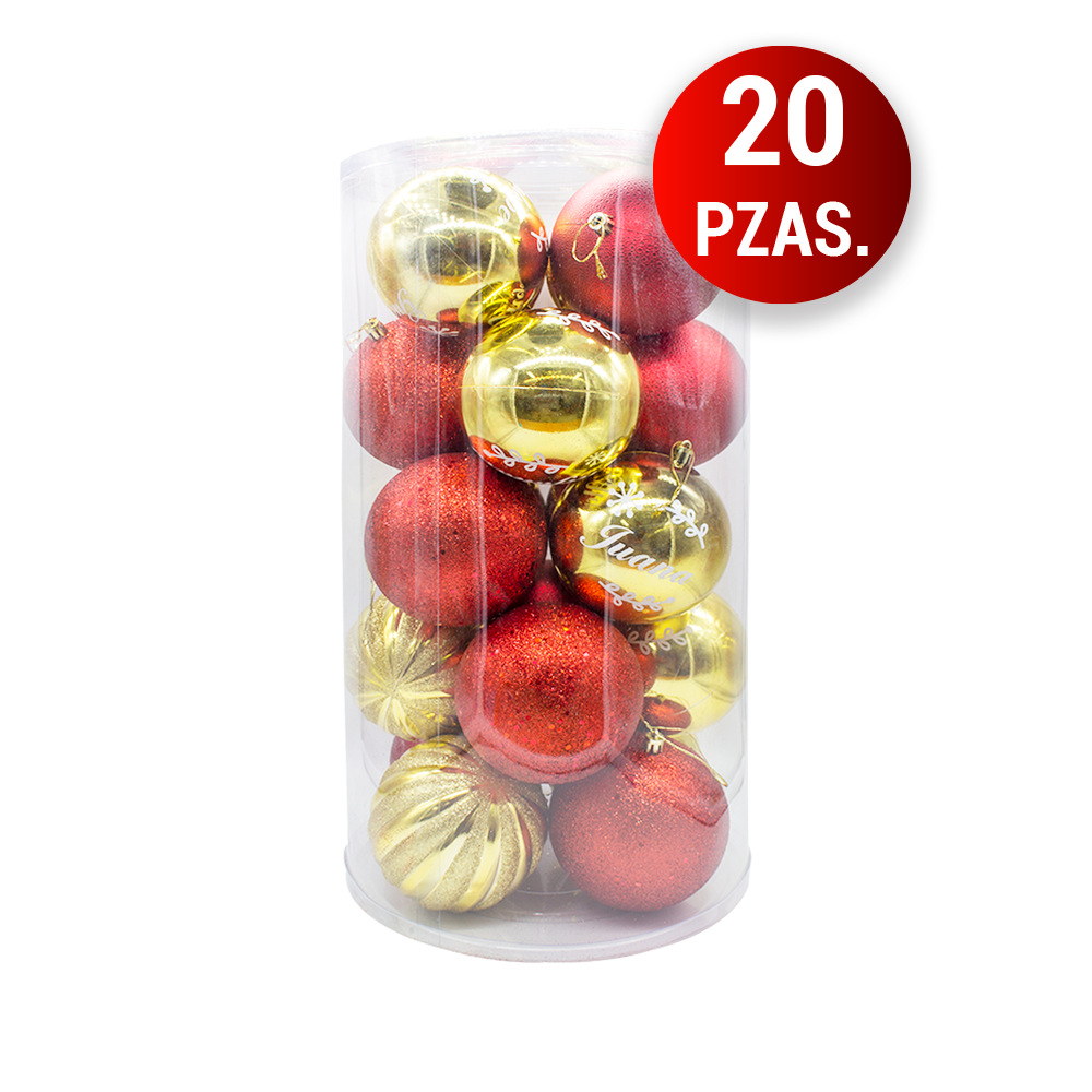 Esferas Navideñas De Plástico Grande 10 Cm 20 Pz Dorado/Rojo