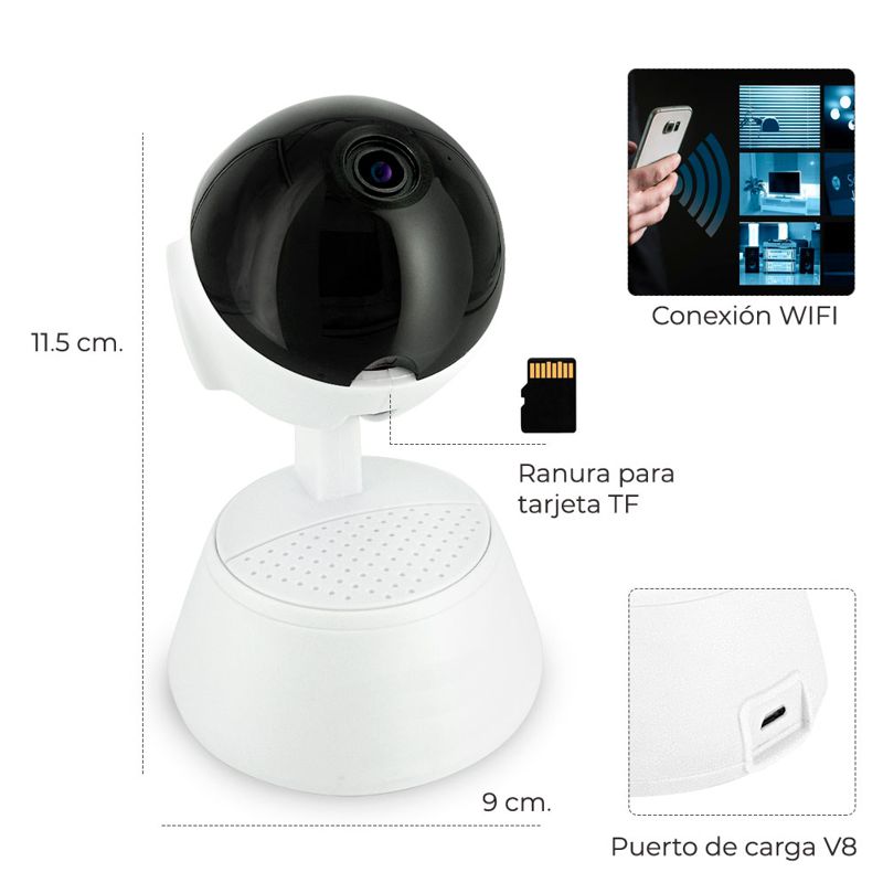 CAMARA DE VIDEOVIGILANCIA 1080p INALAMBRICA WIFI, VISION NOCTURNA, ALARMA, AUDIO DOS VIA V380 APP