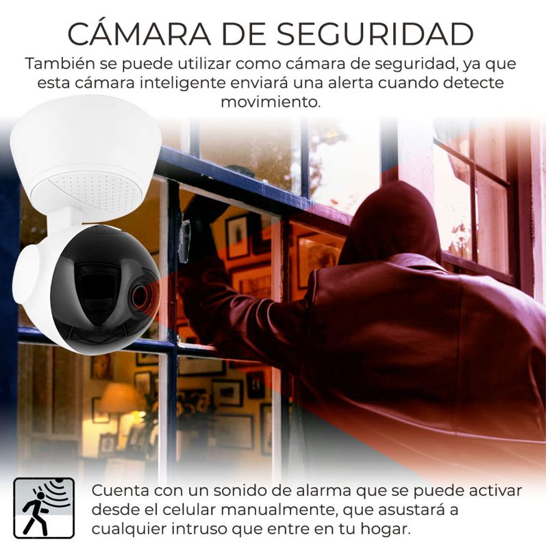CAMARA DE VIDEOVIGILANCIA 1080p INALAMBRICA WIFI, VISION NOCTURNA, ALARMA, AUDIO DOS VIA V380 APP