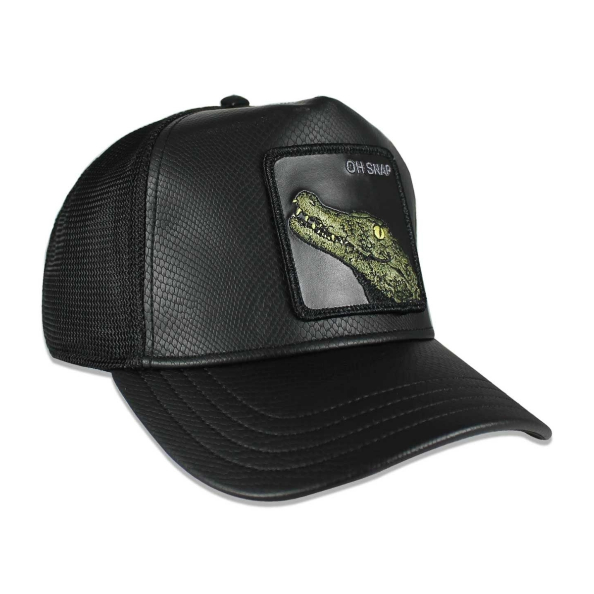 Gorra Goorin Bros Negra Piel Oh Snap Cocodrilo Original Trucker