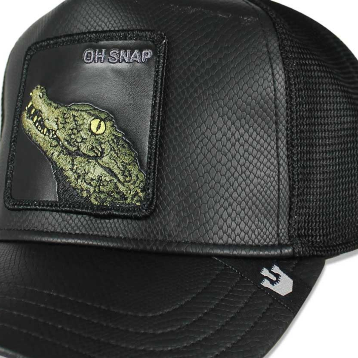 Gorra Goorin Bros Negra Piel Oh Snap Cocodrilo Original Trucker
