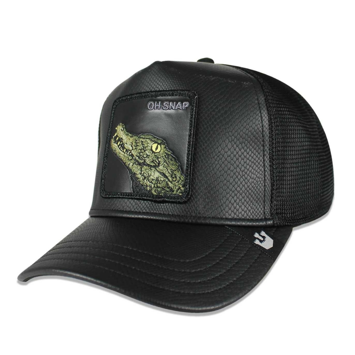 Gorra Goorin Bros Negra Piel Oh Snap Cocodrilo Original Trucker