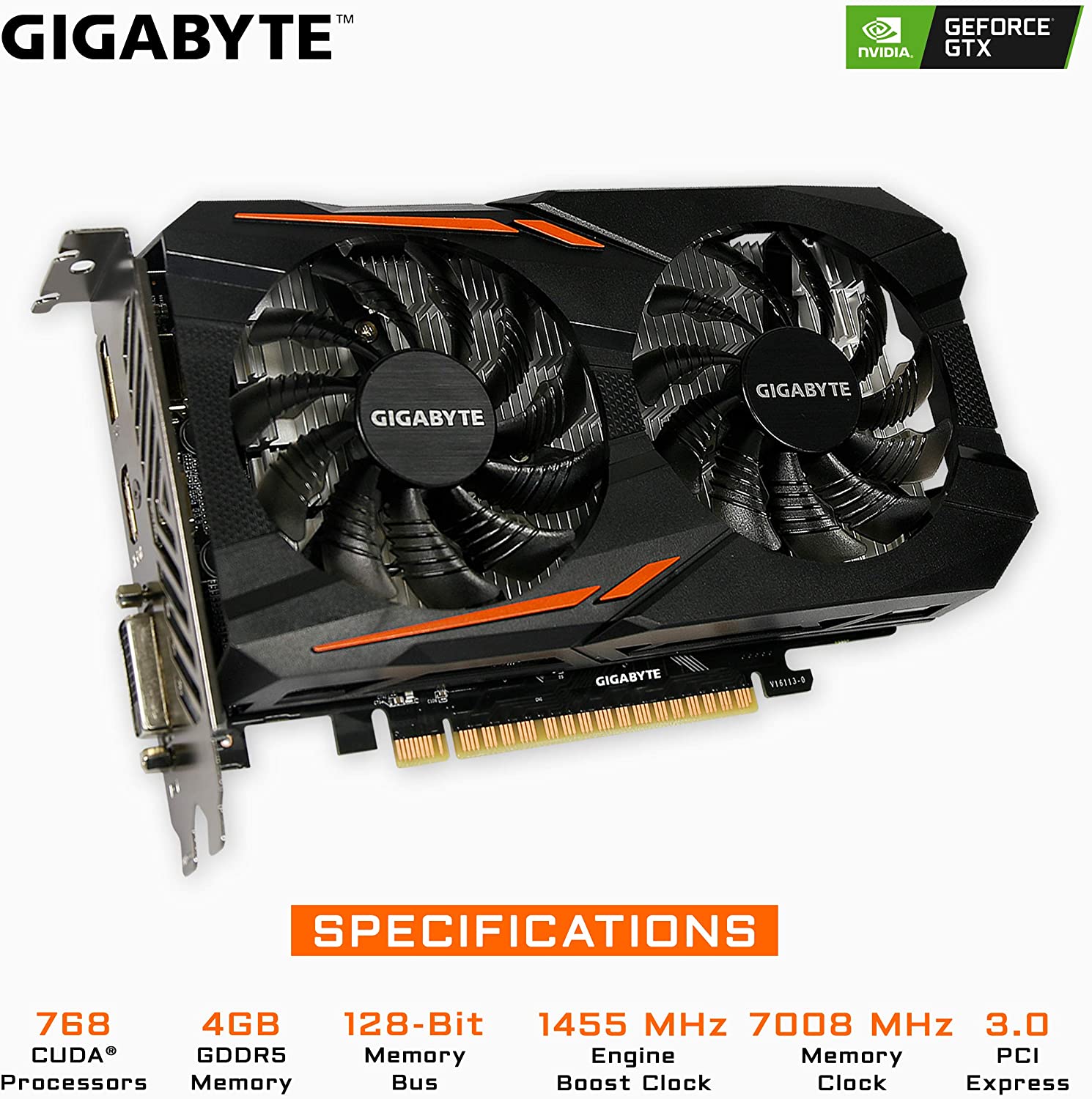 Gigabyte Geforce GTX 1050 Ti 4GB GV-N105TOC-4GD OC Graphic Cards Black