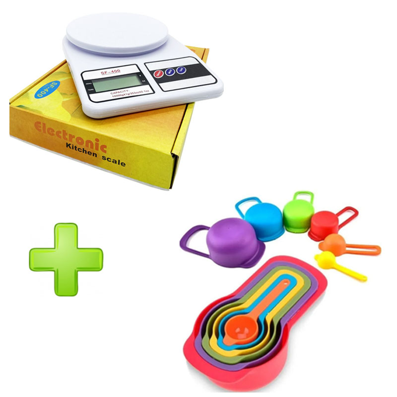 Bascula de Cocina Digital Gramera 10kg Precisa Electrónica + 6 Cucharas Medidoras Utensilio Cocina Repostería Kit Cocina01