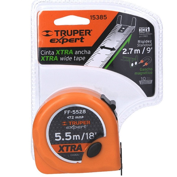 Metro-Cinta metrica Flexómetro XTRA de 5.5 m, cinta 28 mm Naranja  FF-5528 TRUPER