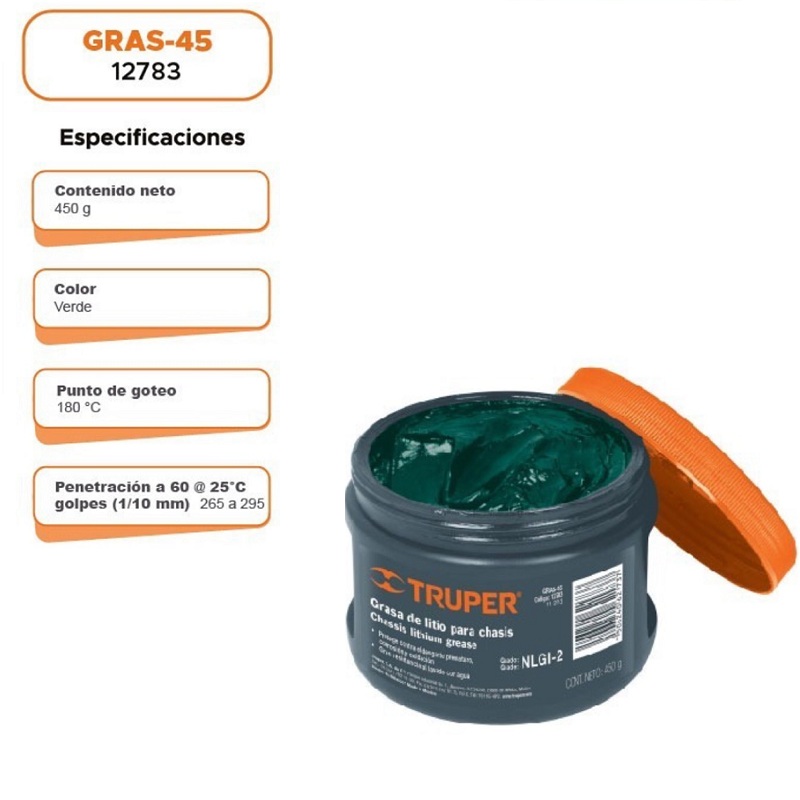 Grasa de jabón base litio para chasis, 450 gr. Multi usos industria-mecanica GRAS-45 TRUPER