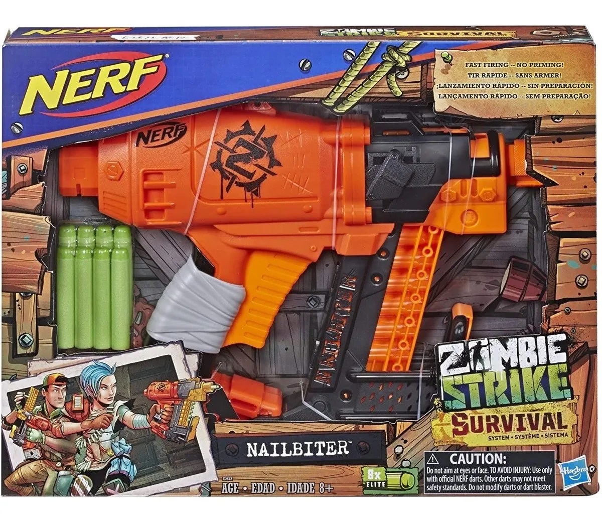 Pistola de Dardos, Nerf Zombie Strike Survival Nailbiter Lanzador, Color Naranja