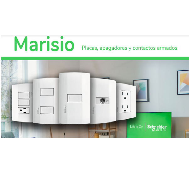 Contacto dúplex 2P + T con placa Schneider Electric marisio