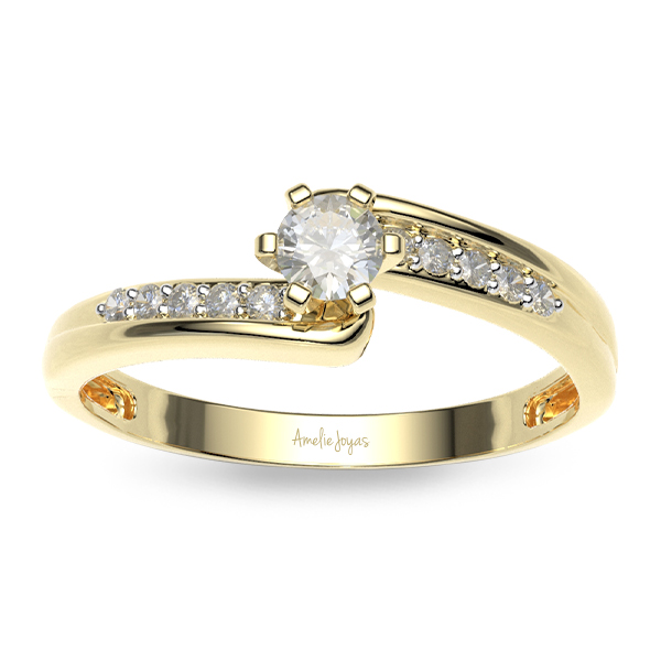 Anillo de Compromiso con 20 puntos Diamante Natural Certificado Oro 14K Amelie Joyas