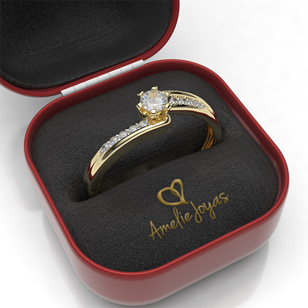 Anillo de Compromiso con 20 puntos Diamante Natural Certificado Oro 14K Amelie Joyas