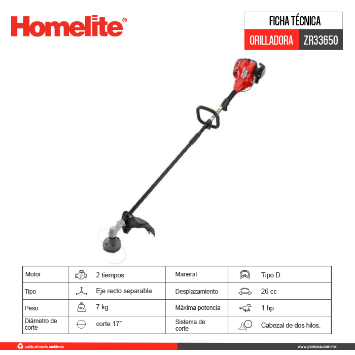 ORILLADORA EJE RECTO HOMELITE ZR33650 26CC