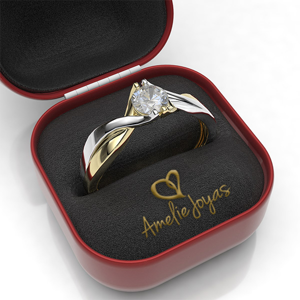 Anillo de Compromiso con 25 puntos Diamante Natural Certificado Oro 14K Amelie Joyas