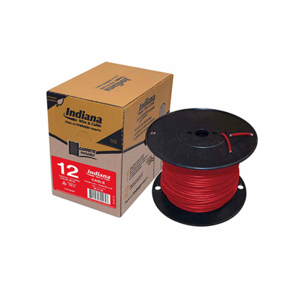 Cable indiana calibre tipo thw-ls/thhw-ls tipo 12 awg. 100 % cobre rollo de 100 m. 600 v. Rojo
