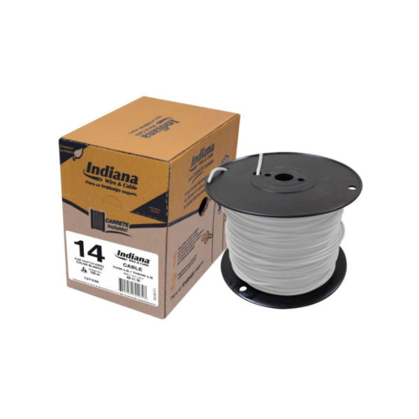 Cable indiana calibre tipo thw-ls/thhw-ls tipo 14 awg. 100 % cobre rollo de 100 m. 600 v. Blanco