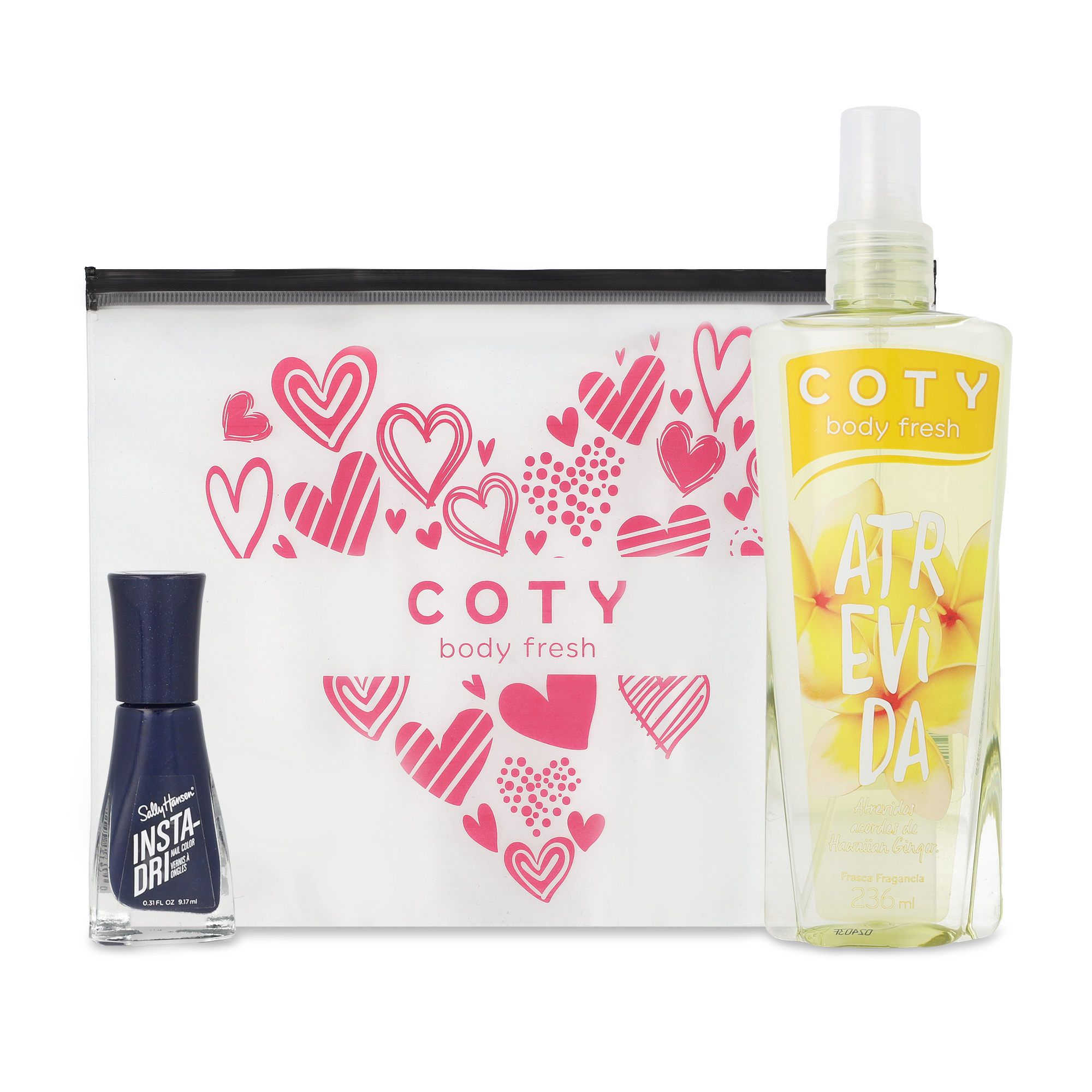 SET COTY BODY FRESH ATREVIDA 3PZS BODY MIST 236ML/ ESMALTE INSTA-DRI/ COSMETIQUERA