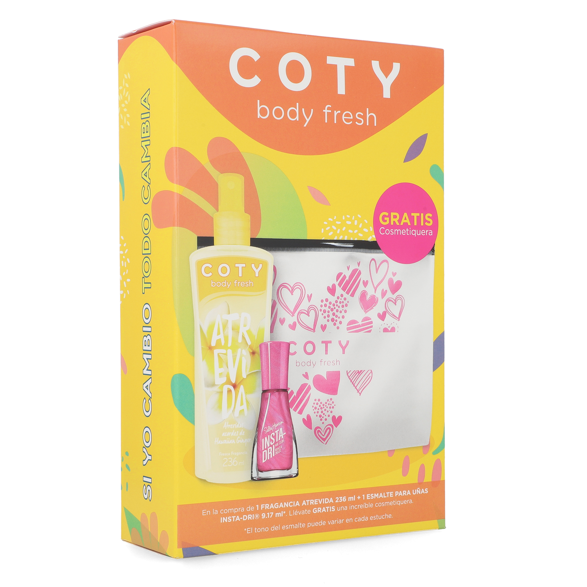SET COTY BODY FRESH ATREVIDA 3PZS BODY MIST 236ML/ ESMALTE INSTA-DRI/ COSMETIQUERA