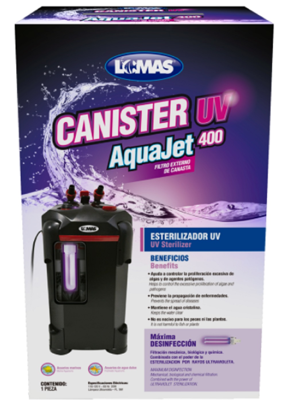 FILTRO EXTERNO DE CANASTA C/UV 9 W AQUAJET 400 , PARA ACUARIOS DE HASTA 400 LT 