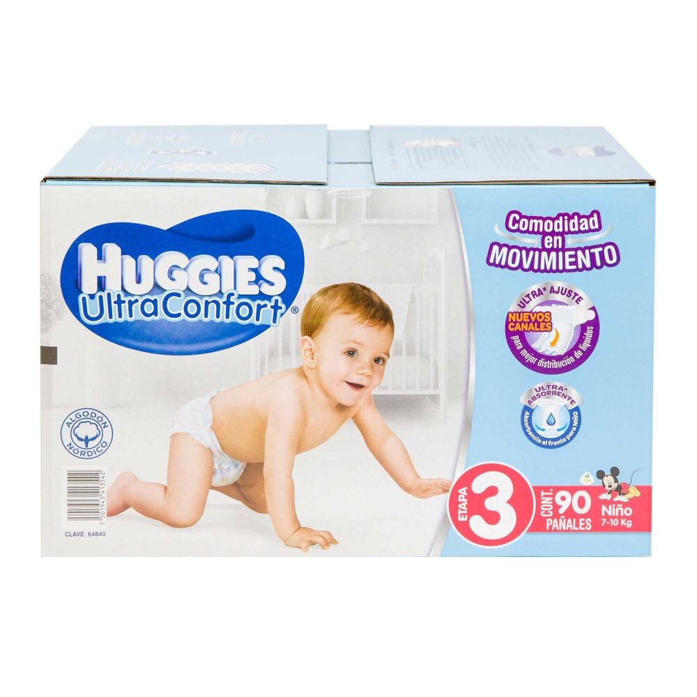 Pañales Etapa 3 Huggies UltraConfort Niño 90 pzas