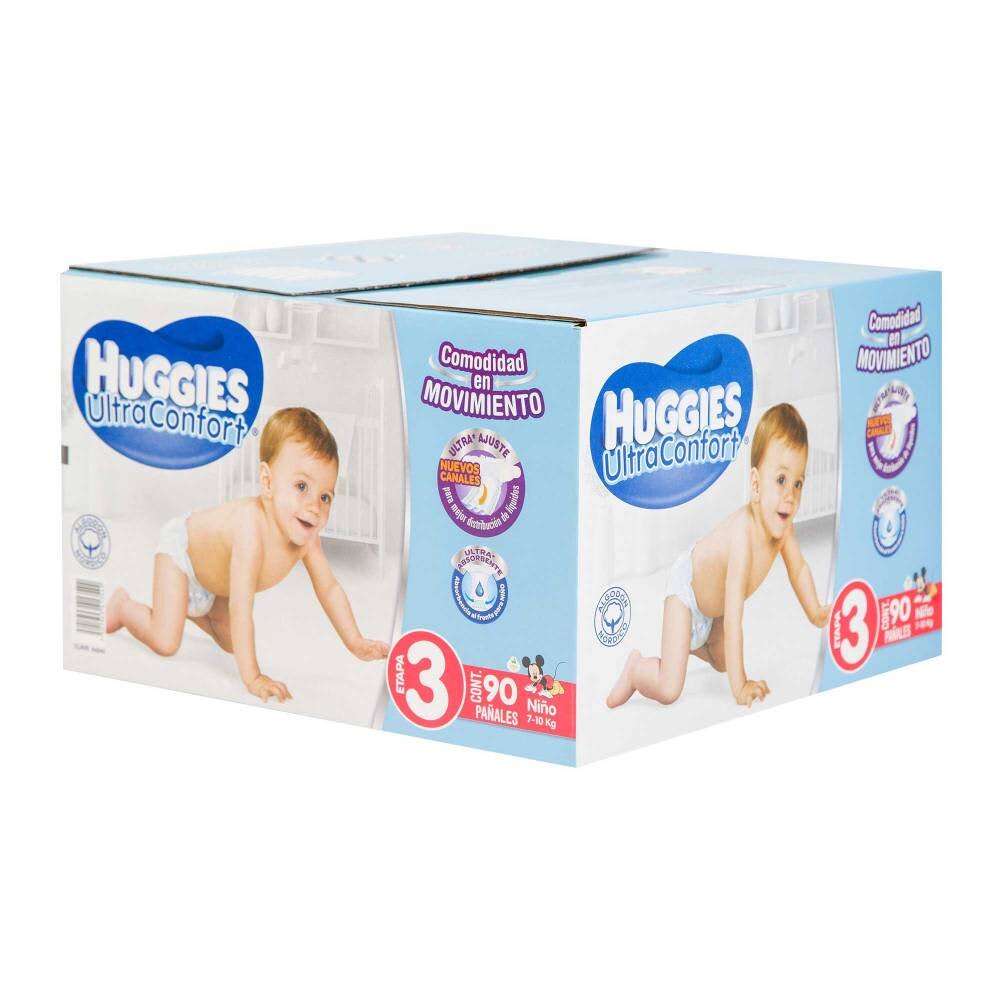 Pañales Etapa 3 Huggies UltraConfort Niño 90 pzas