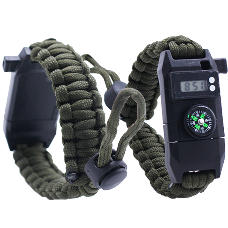 Reloj Digital Paracord Multifuncional con Navaja Pedernal Brujula y Silbato