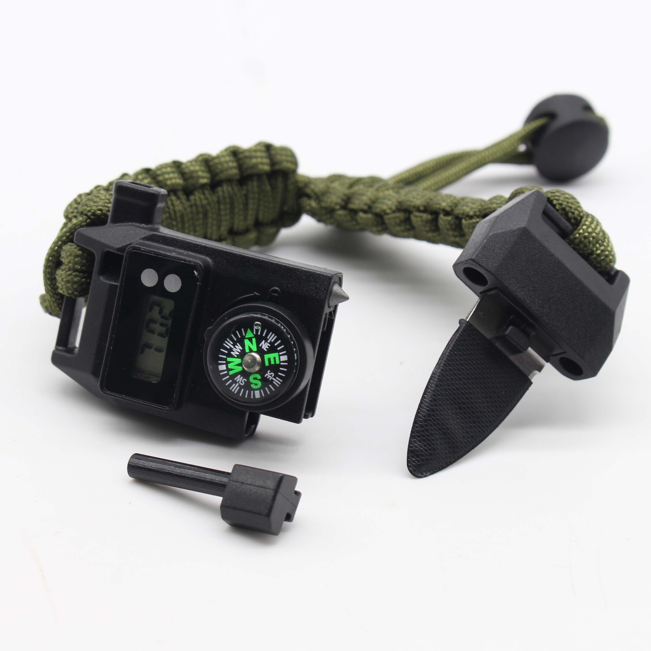 Reloj Digital Paracord Multifuncional con Navaja Pedernal Brujula y Silbato