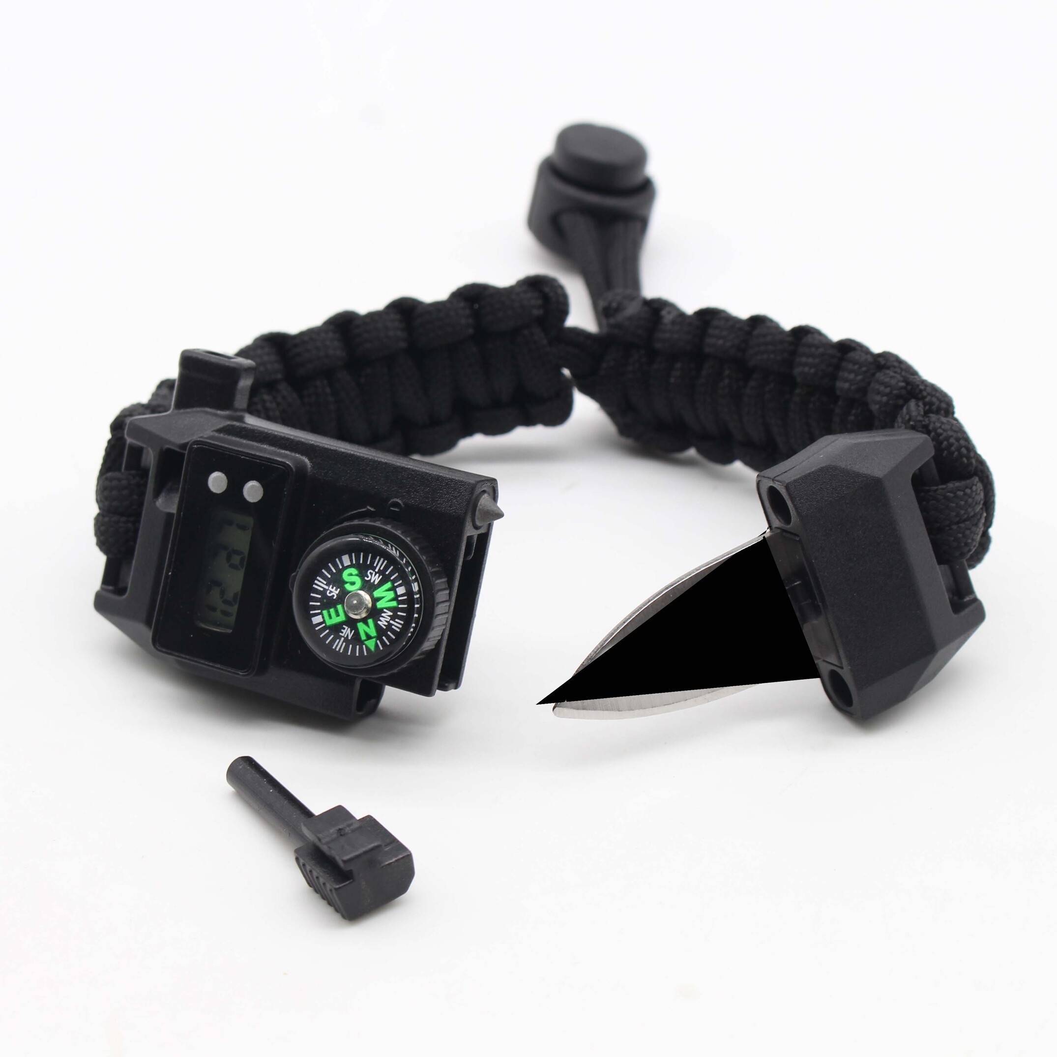 Reloj Digital Paracord Multifuncional con Navaja Pedernal Brujula