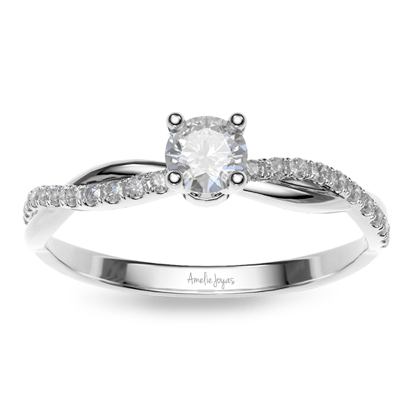 Anillo de Compromiso con 37 puntos Diamante Natural Certificado Oro 14K Amelie Joyas