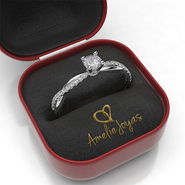 Anillo de Compromiso con 37 puntos Diamante Natural Certificado Oro 14K Amelie Joyas