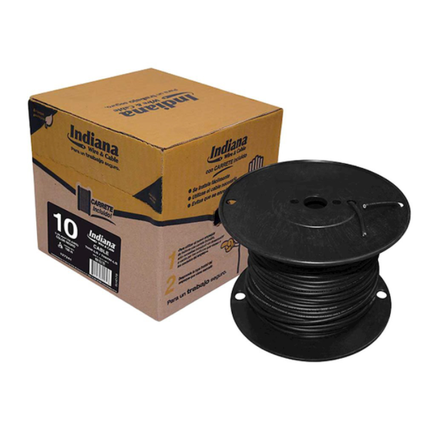  Cable indiana calibre tipo thw-ls/thhw-ls tipo 10 awg. 100 % cobre rollo de 100 m. 600 v.  Negro