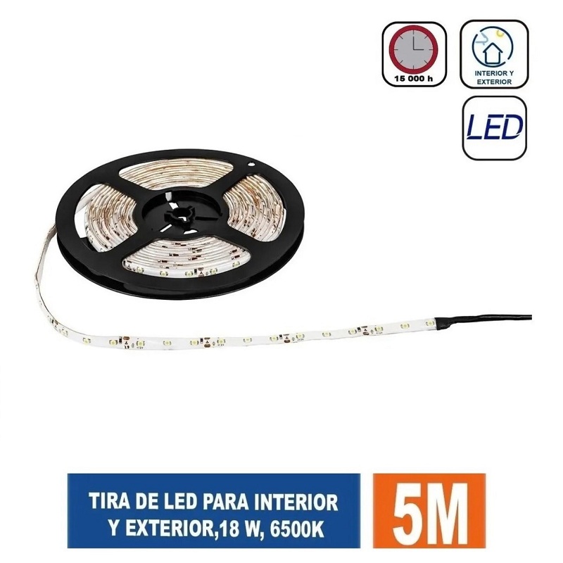 Luces Tira de LED para interior y exterior, 5 m, 18 W, 6500K -60 LEDs por metro ideal para Jardin  TIR-001L  Volteck  