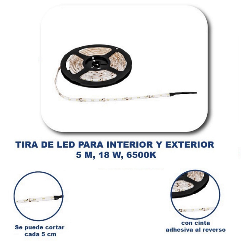 Luces Tira de LED para interior y exterior, 5 m, 18 W, 6500K -60 LEDs por metro ideal para Jardin  TIR-001L  Volteck  