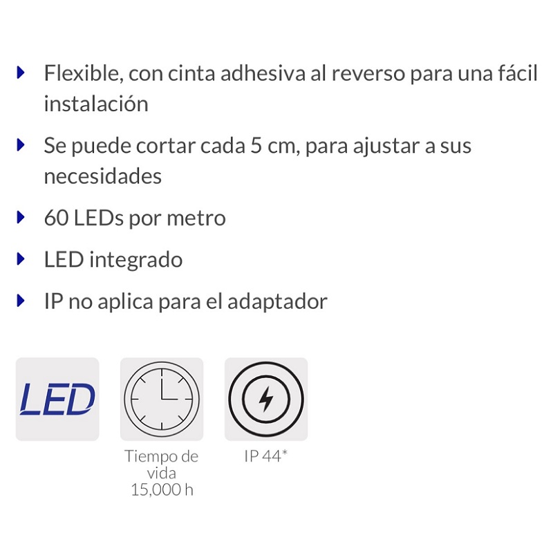Luces Tira de LED para interior y exterior, 5 m, 18 W, 6500K -60 LEDs por metro ideal para Jardin  TIR-001L  Volteck  