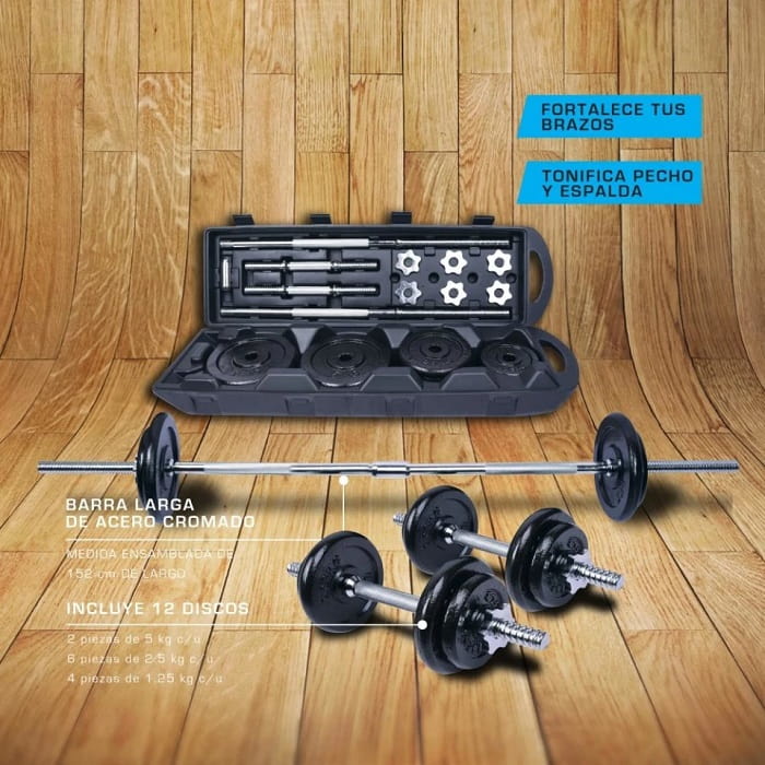Pesas 40KG Set Con Barras y Discos Athletic Works