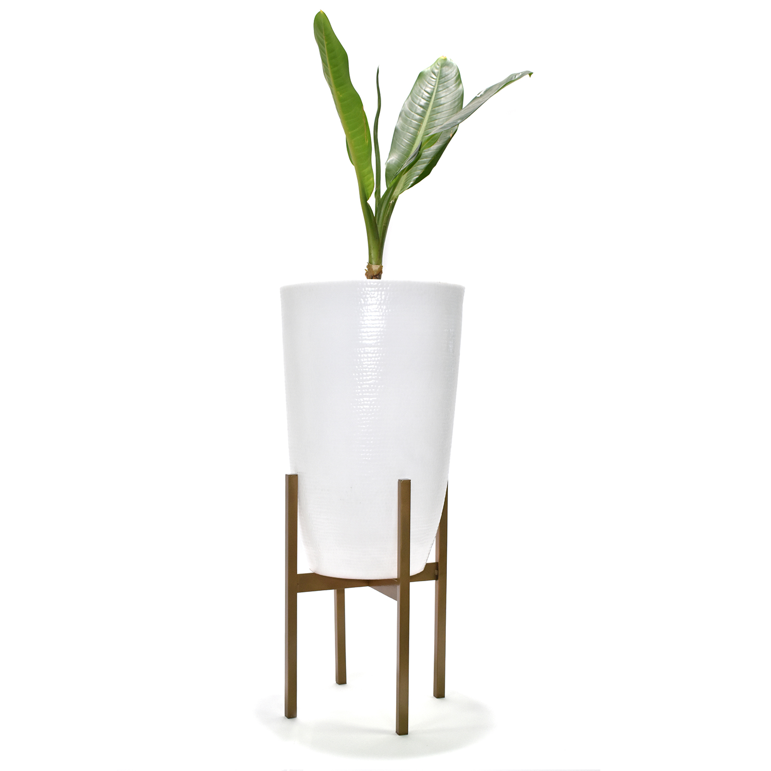 Maceta Minimalista Int/Ext Blanco Base Metal