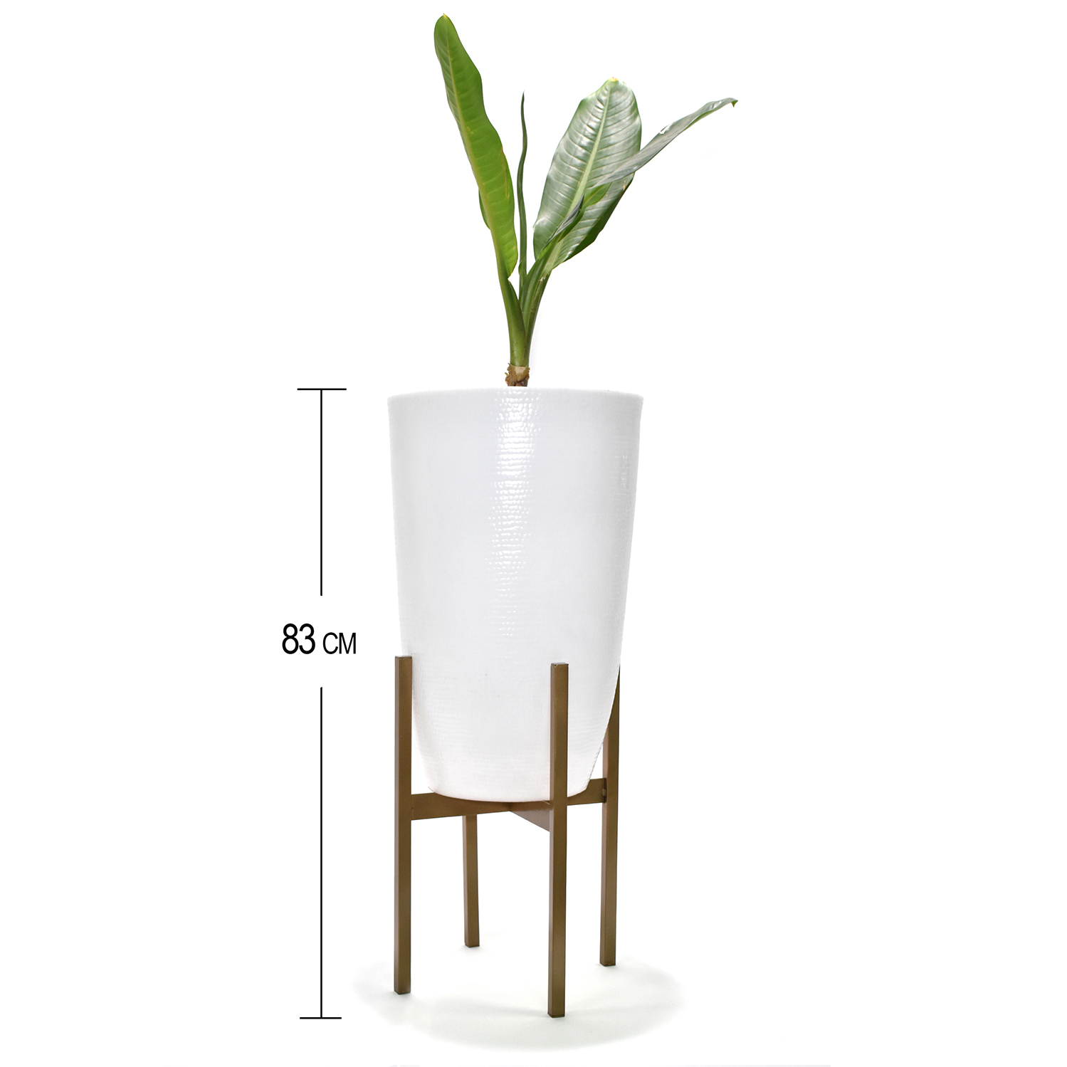 Maceta Minimalista Int/Ext Blanco Base Metal