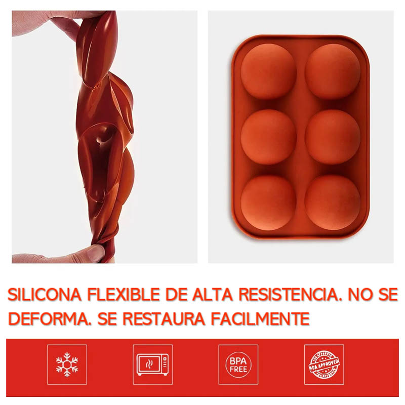 Molde De Silicon 6 cavidades Set 4 Plantillas Media Esfera Para Postres Chocobombas y Repostería