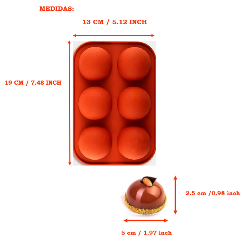 Molde De Silicon 6 cavidades Set 4 Plantillas Media Esfera Para Postres Chocobombas y Repostería