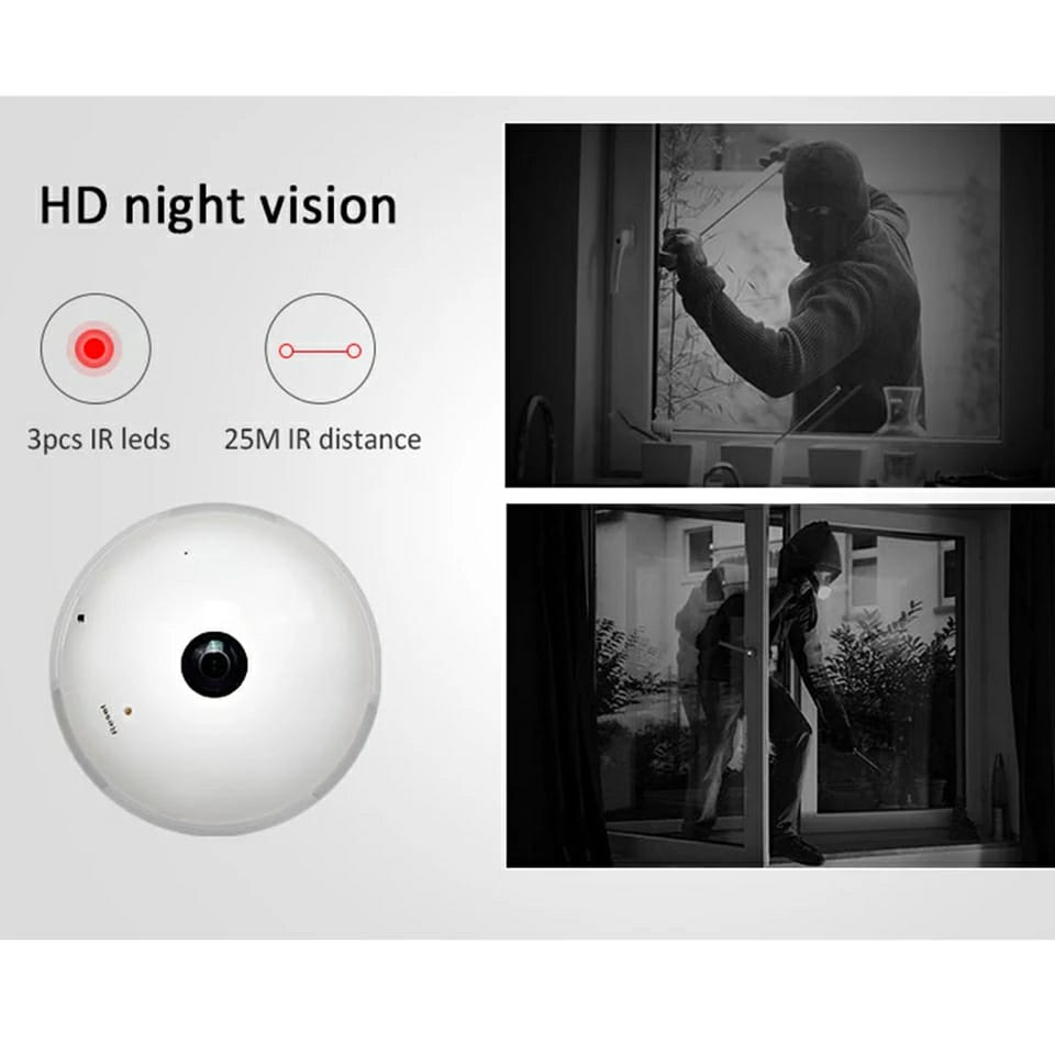 Camara De Seguridad Wifi Tipo Foco, Vista Panoramica 360, Espia 960 HD