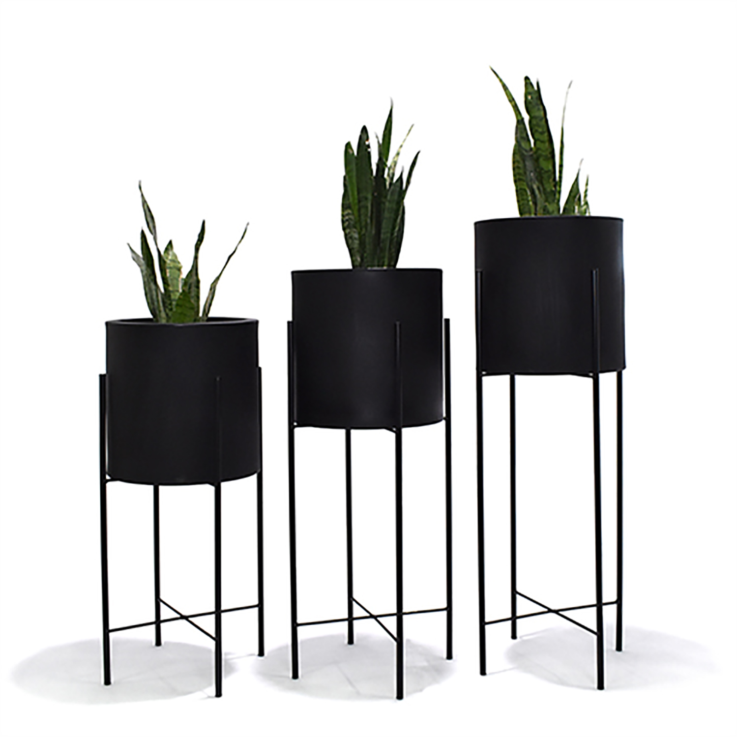 Set 3 Macetas Negras Modernas Con Base N. Metal Int/ext.