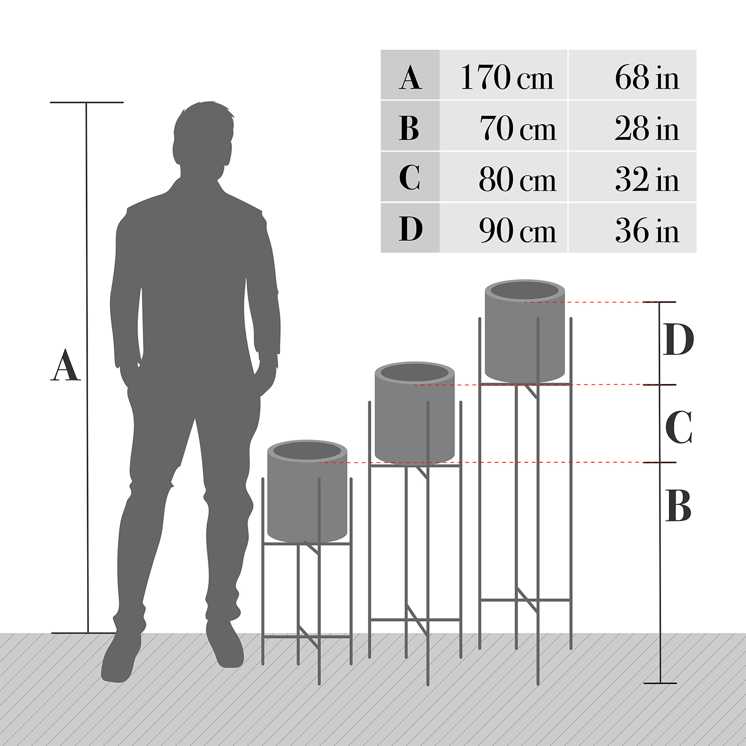 Set 3 Macetas Negras Modernas Con Base N. Metal Int/ext.