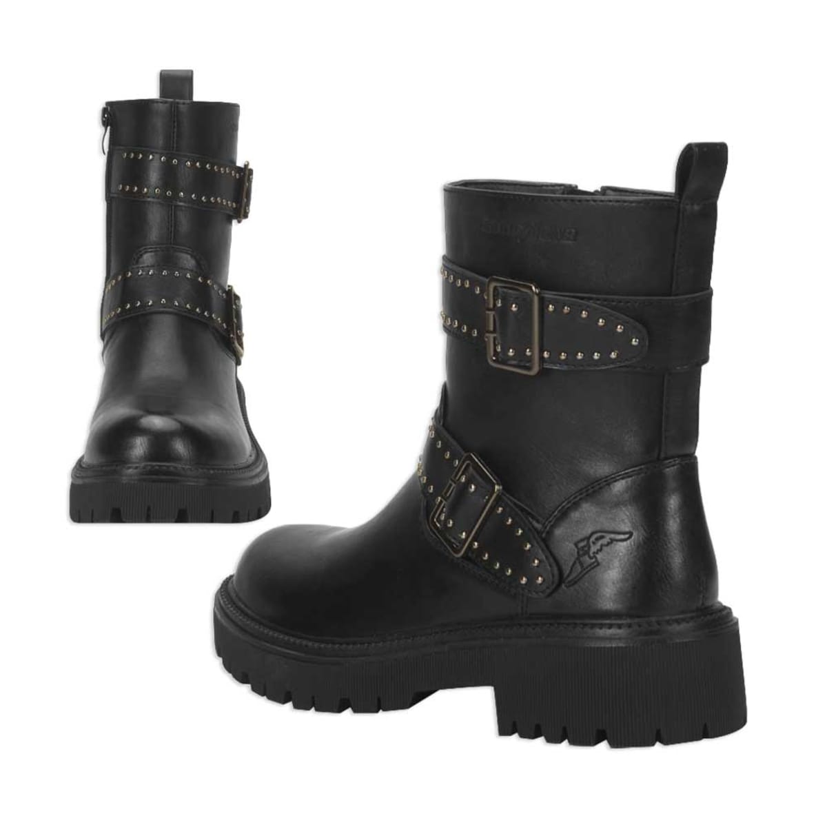 Moto bota Goodyear negra para mujer, con correas y hebillas, modelo 3501 993528