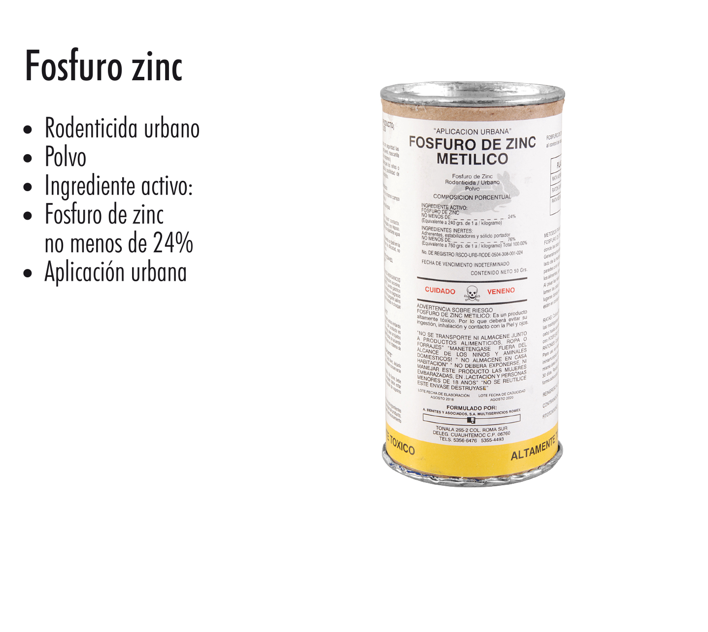 Fosfuro De Zinc Metilico 50 Grs Rodenticida Urbano Polvo