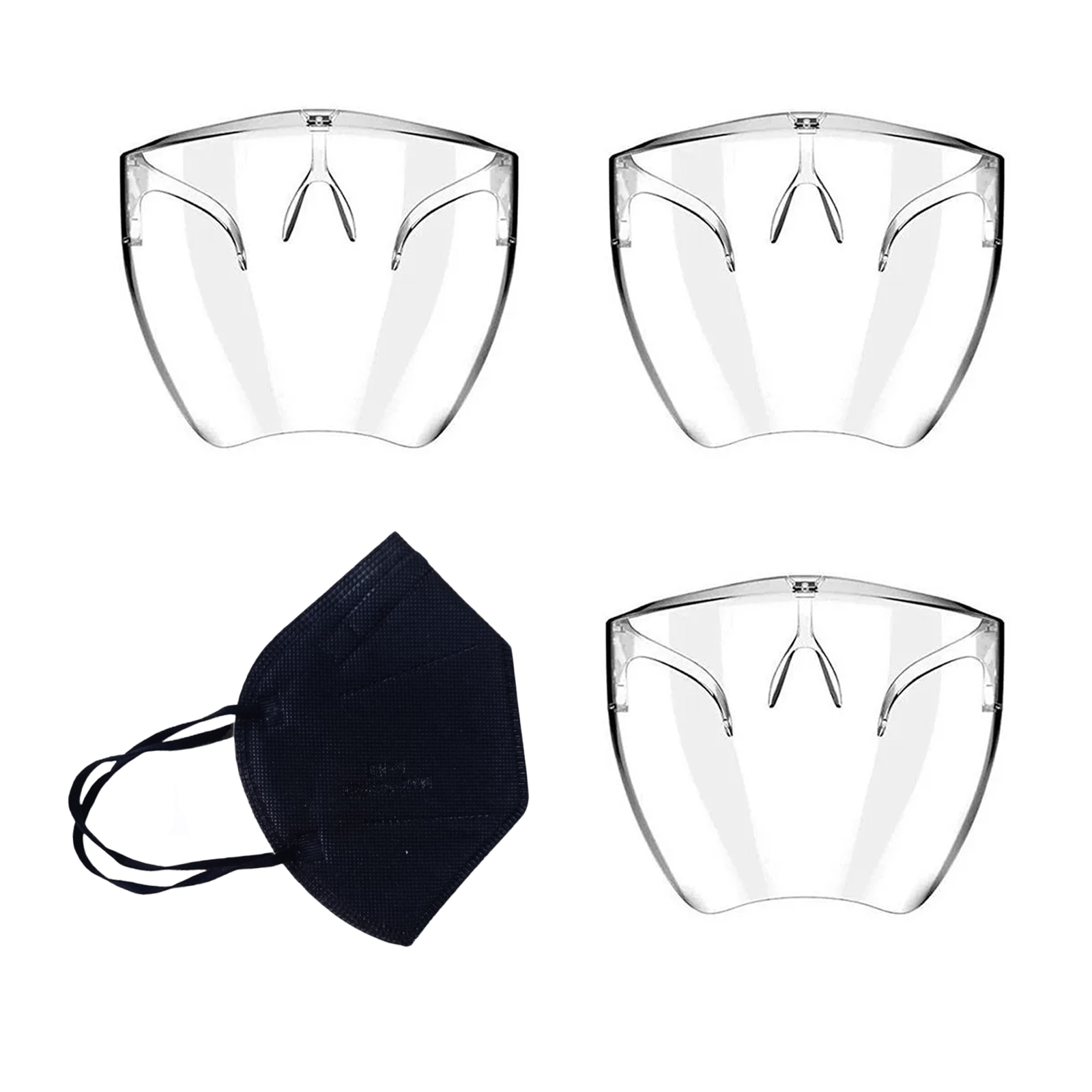 Paq 30 cubrebocas negro KN95 Tomods y 3 caretas con armazón