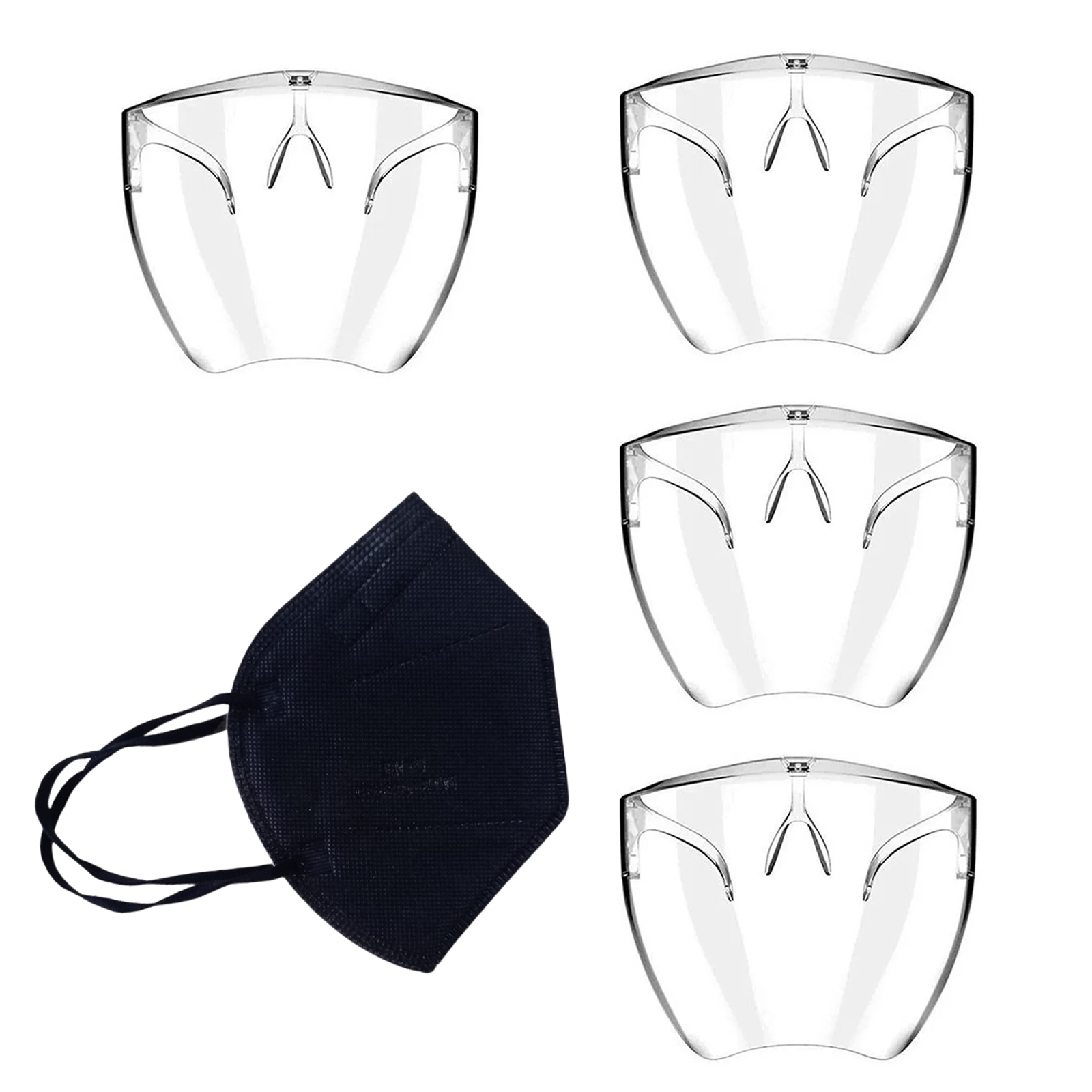 Paq 40 cubrebocas negro KN95 Tomods y 4 caretas con armazón