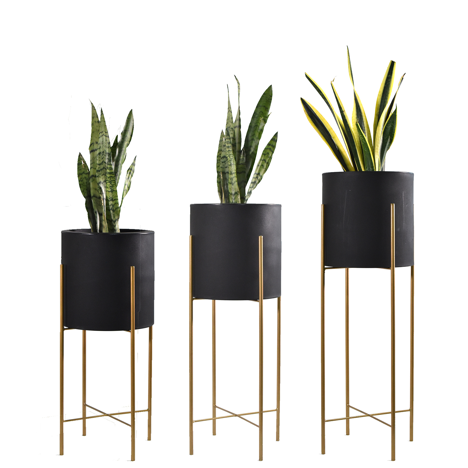 Set 3 Macetas Negras Modernas Con Base Metal Int/ext.