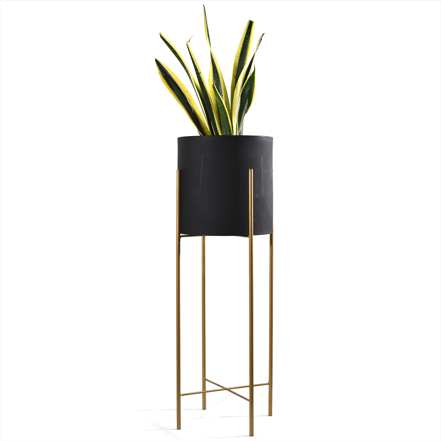 Set 3 Macetas Negras Modernas Con Base Metal Int/ext.